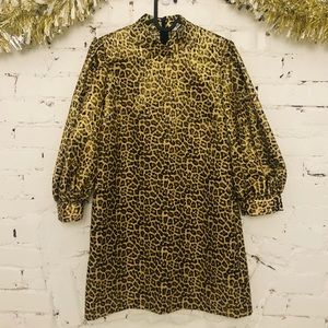 ZARA Cheetah Print Metallic Gold shift dress. Size medium.